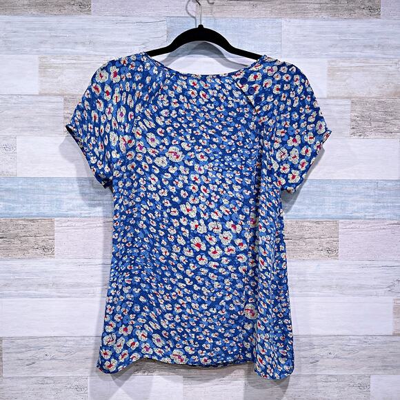 CABI Floral Crossover Button Back Top Blue Yellow Flowy Woven 299 Womens XS - Picture 3 of 7